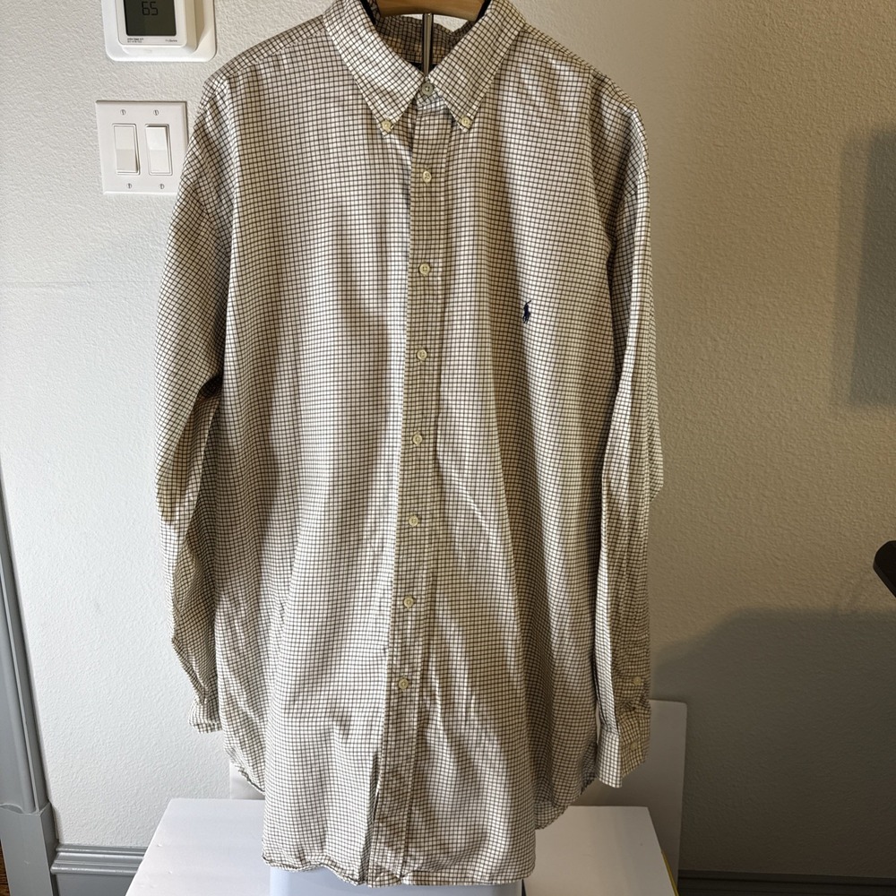RALPH LAUREN Men's Button Down Shirt Brown/Navy Checkered Long Sleeve Size 2XLT